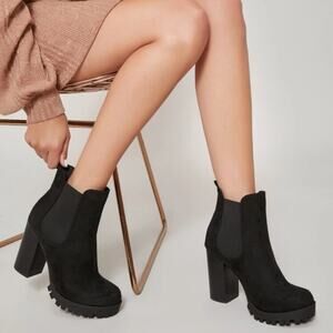 Shein NWT Size 9 Faux Suede Black Chunky Block Heel Chelsea Booties Ankle Boots